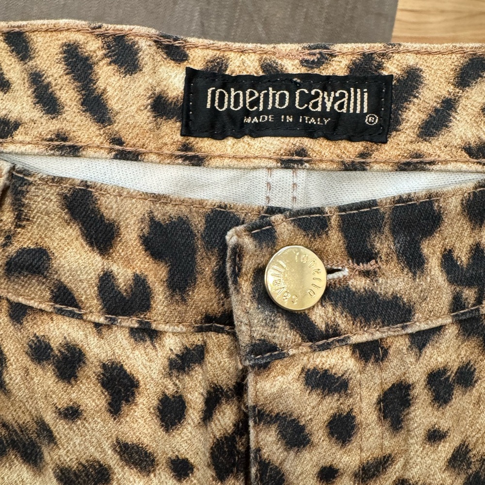 Roberto Cavalli Tan and Black Animal Print Trousers